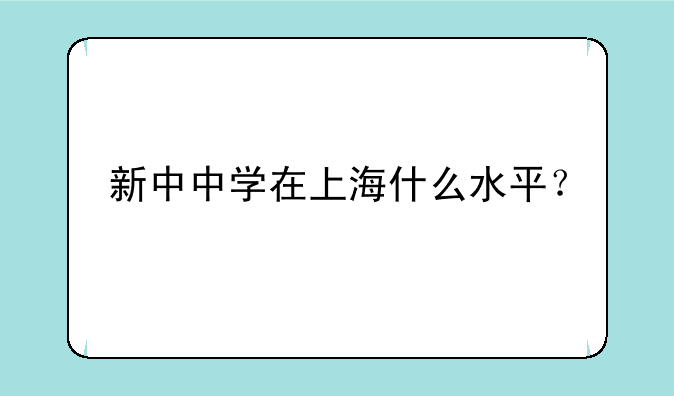 新中中学在上海什么水平？